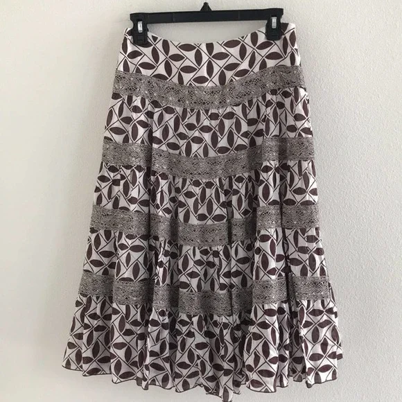 Trina Turk Tiered A-Line Skirt Brown/White Size 0 - Picture 6 of 8